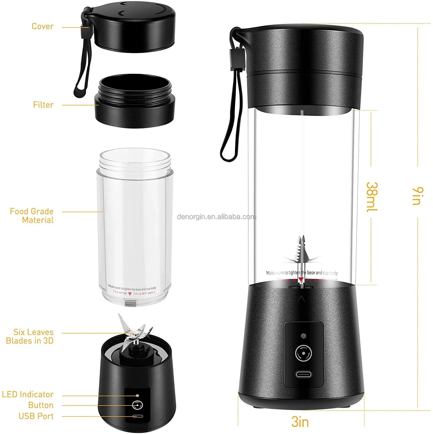 Best Seller Small Kitchen Appliances 6 Blades 380ml Portable Blender Usb White Color Portable