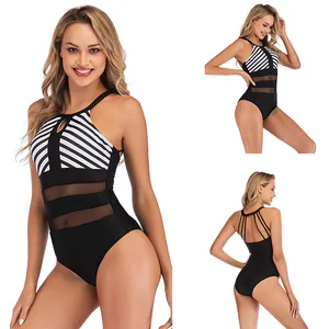New Designer Women Plus Size Swimsuit Sexy Mesh Striped Printed Bikini One Piece Swimsuits