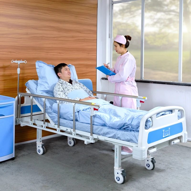 A2k Durable 2 Cranks 2 Function Foldable Clinic Medical Metal Adjustable Manual Nursing Patient Hospital Bed with Casters