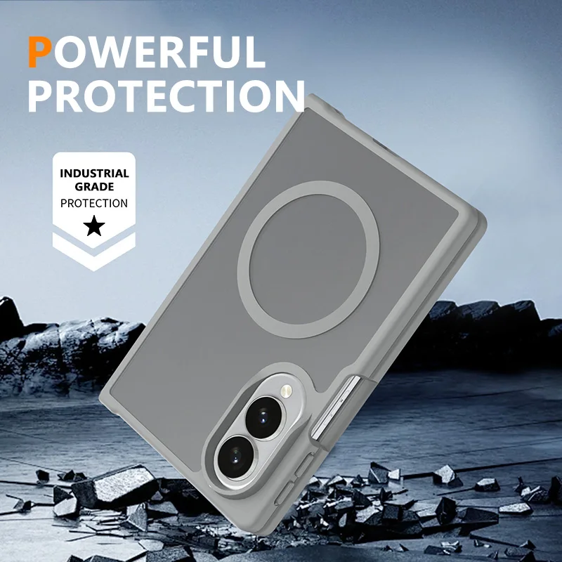 product for samsung galaxy z fold 8 wide armor case tpu pc magnetic ring wireless charge matte finish clear protective cover-2
