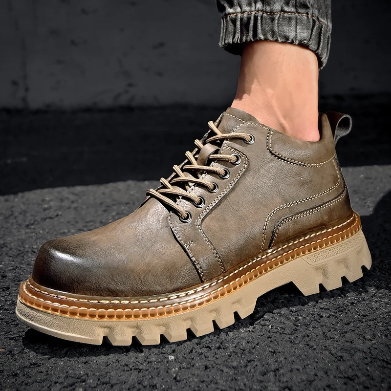 Outdoor casual fashion martin boots waterproof and wear-resistant mens leather boots