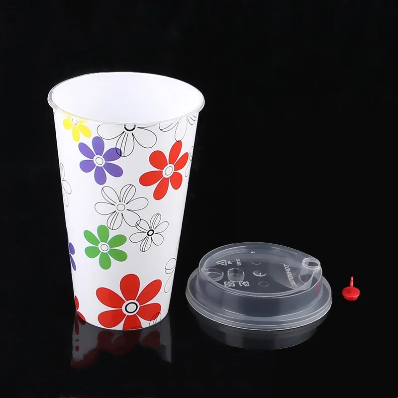 Takeaway Disposable Custom Logo IML Printing PP Hard Injection Cup Plastic Boba Coffee Cups With Lids