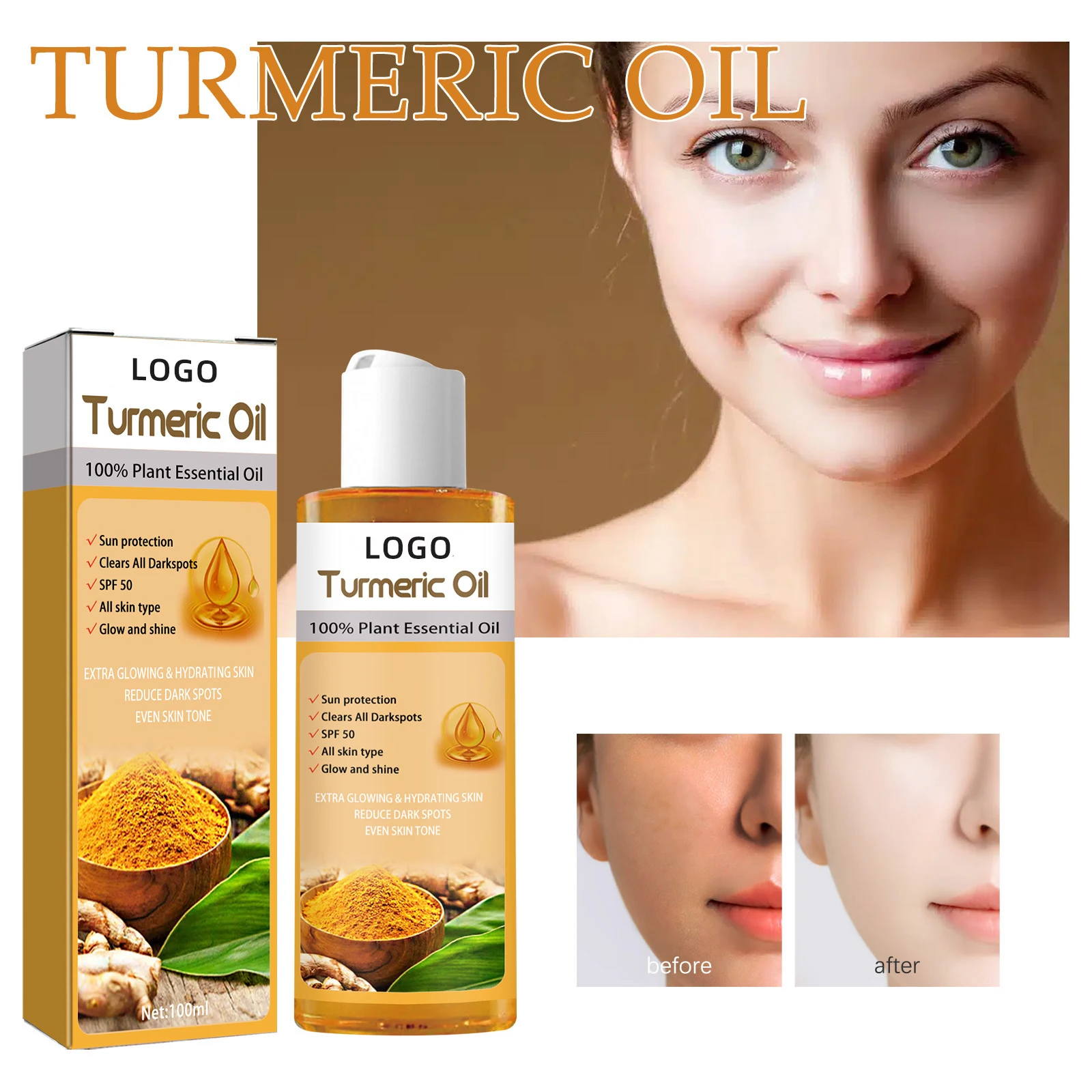 Manufacturer Custom Organic Whitening Turmeric Oil Dark Spot Correcting ...