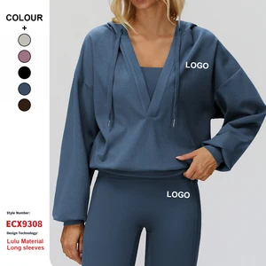 Custom High-Quality Quick-Drying Hooded Jacket V-Neck Loose Comfortable Top Women Outdoor Gym Running Fitness Sports Jacket