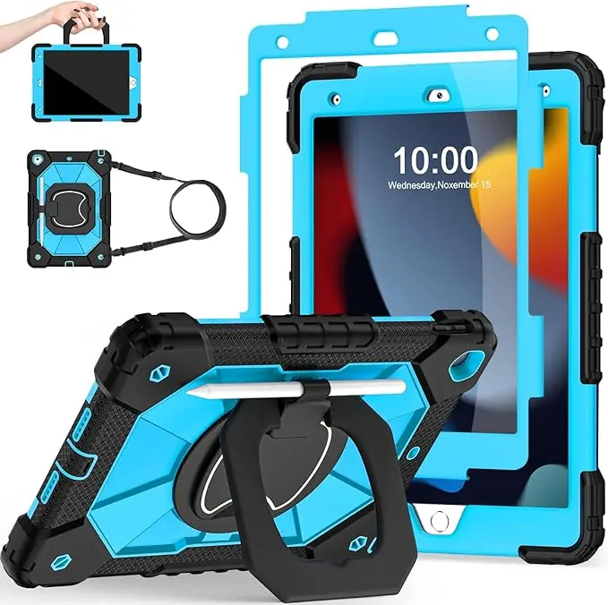 Protective Case with Screen Protector Pen Holder 360° Rotating Stand for Apple 9th Generation for iPad 10.2-inch