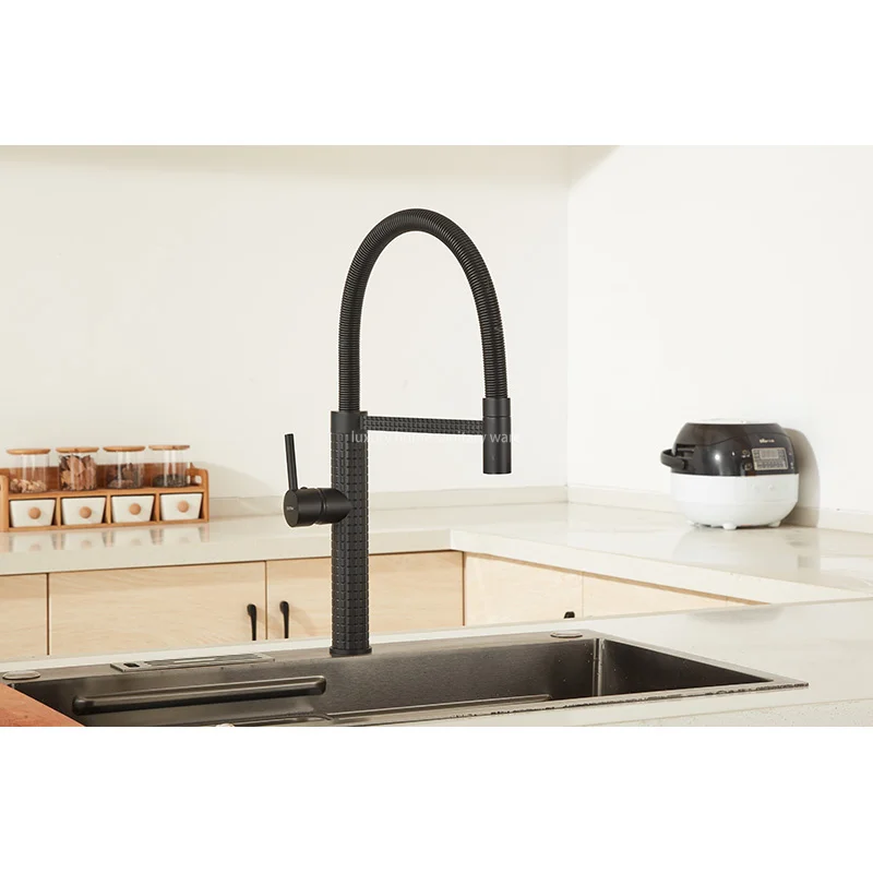 Factory Direct New Design Kitchen Faucet Corrugated Dense Spring Kitchen Faucet-black Kitchen Faucet