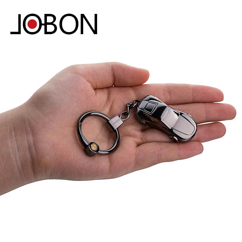JOBON Customized Custom Logo Metal Car Key Chain Holder With LED Light Zinc Alloy Electroplate With Gift Box