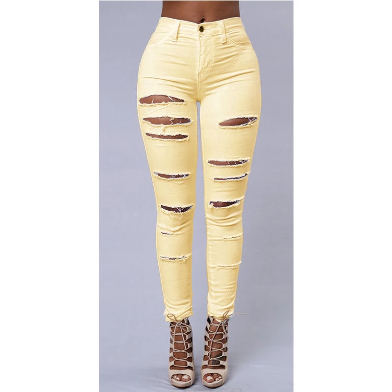 Personality Womens Jeans Comfortable Stretch Pants Female Elastic Ripped Trousers Skinny Pencil Pants Streetwear Jeans manufacture
