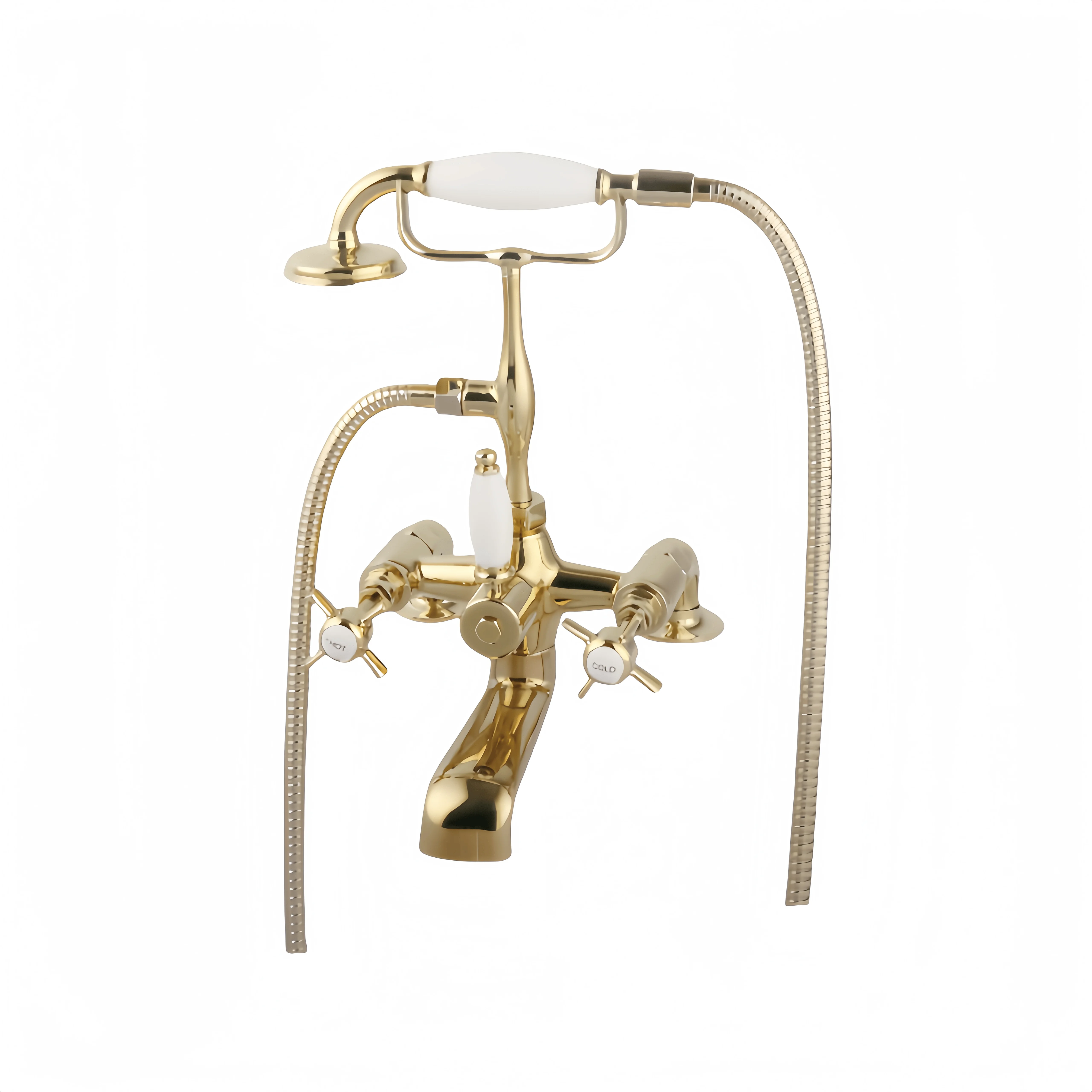Classical Deck Mounted Bath Shower Mixer - Gold