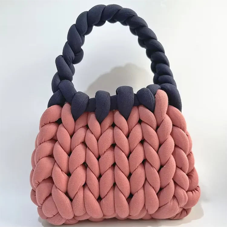 Custom Soft Wool Chunky Knit Thick Yarn Crochet Handmade Woven Handbag Bag Women Daily DIY Tote Bag