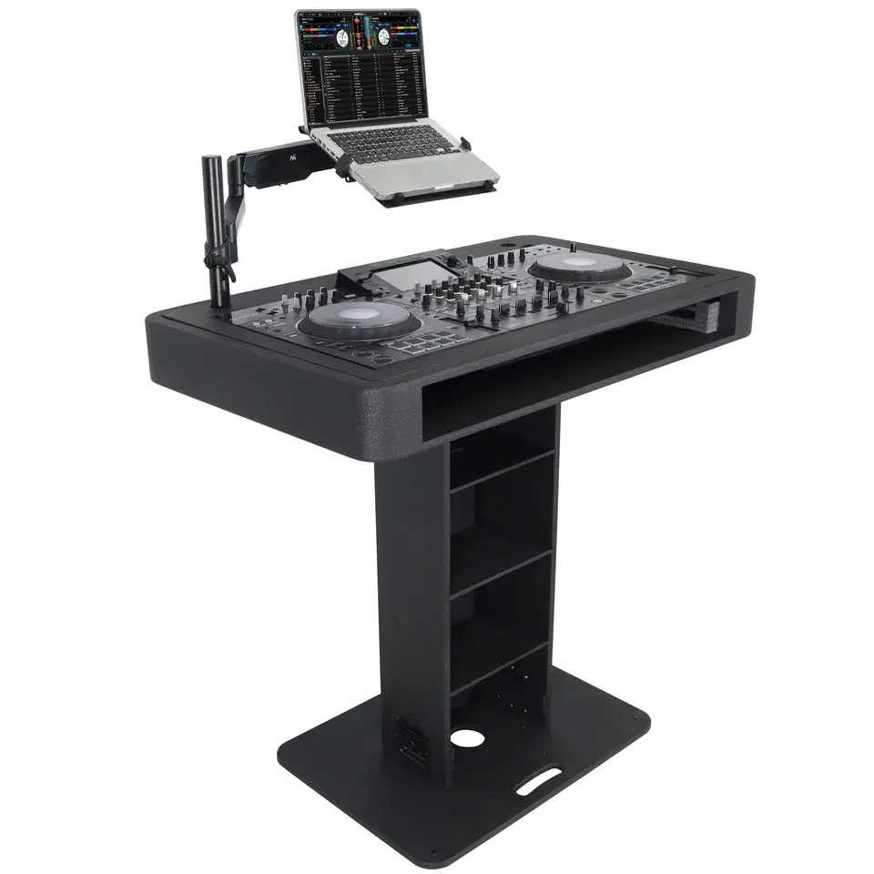 DJスタンド ブラック 金属製 DJコントロールタワー ポディウムトラベルスタンド (フライトケース付