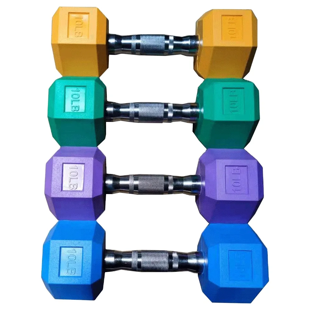 Rubber Hex Dumbbell 2022 Custom kg lb Gym Equipment 5kg 10kg 15kg 20kg 30kg 40kg 50kg Rubber Coated Dumbbell Set Price