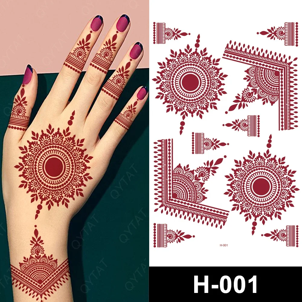 High Quality Waterproof Body Art Mehndi Mandala Red Brown Maroon Indian  Henna Tattoo Stickers Custom, image size:1000x1000
