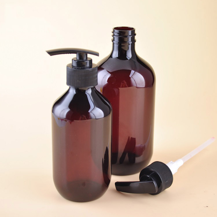 Custom Logo Empty 100ml 150ml 200ml 300ml 400ml 500ml Classy Round Amber Hotel Plastic Shampoo Bottle with Pump