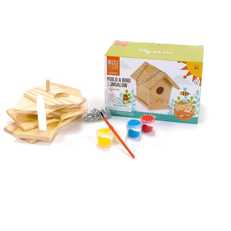 Kit Maison D'oiseaux à Construire Et Peindre – 7 Planches En Bois, Perchoir, 21 Vis, 12 Peintures, Pinceaux, Corde – DIY Enfant