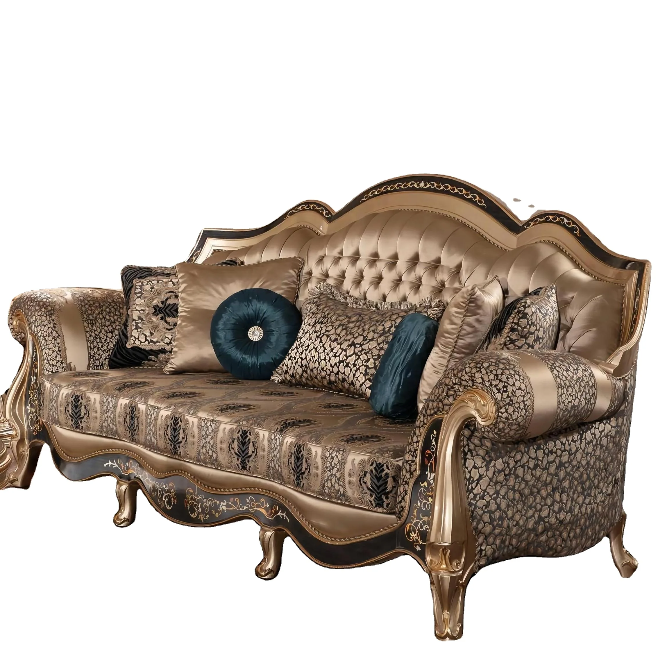 Classic Design European Style Sofa Set 100 Hand Carving Gold Foil