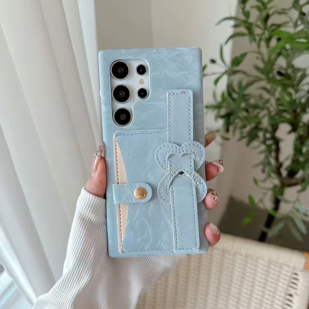 New Custom Design for Samsung Mobile Phone Cover with Card Holder Strap Pu  Leather Luxury Suede Cell Phone Cases with Strap