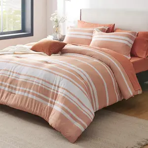 Comforter Set 7 Pieces,Striped Bedding Set ,Bed Reversible, Dyeing Bed in a Bag with Comforter,Sheets,Pillowcases & Shams