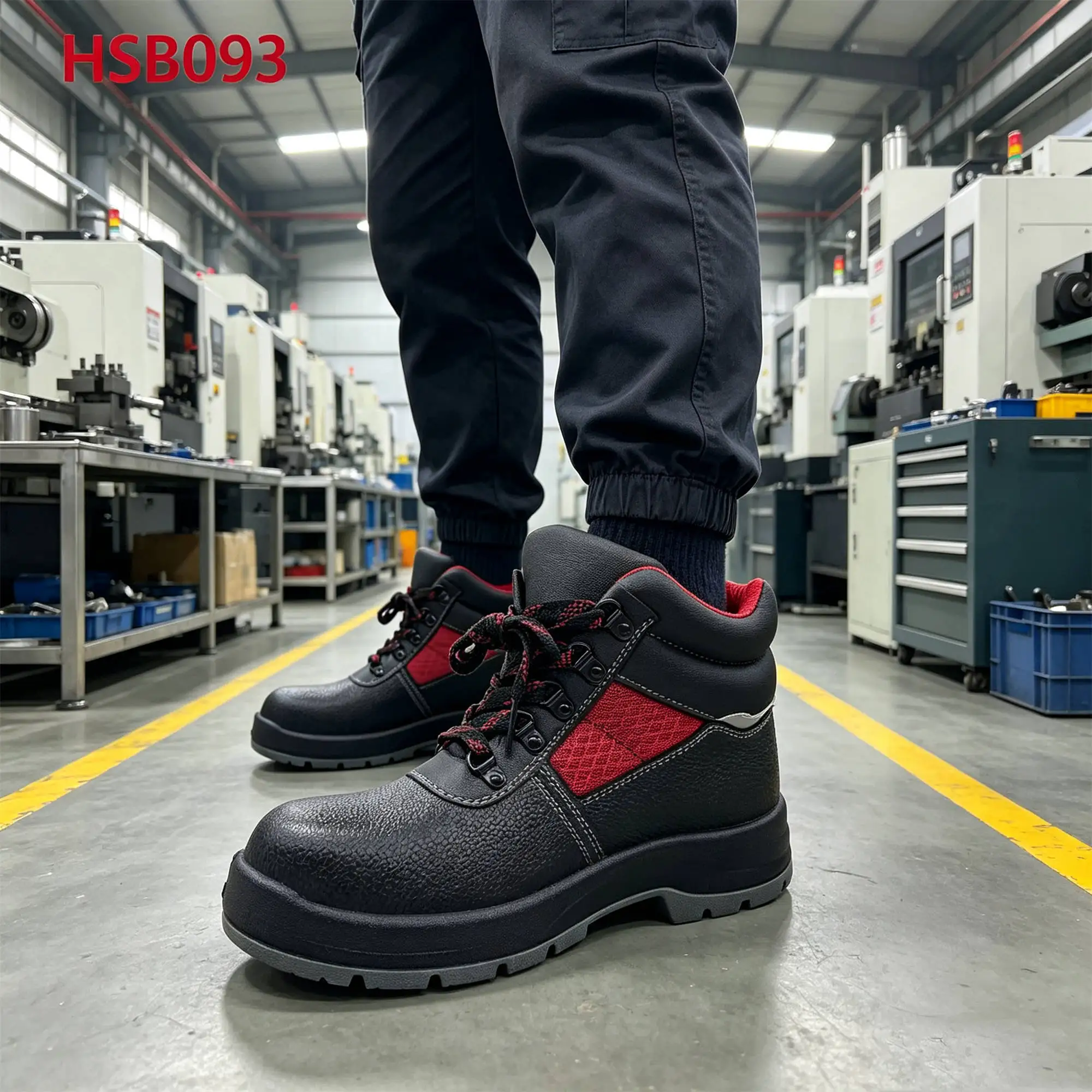 ZYF,anti-puncture Hua Sing Men Safety Shoes with Steel Toe Welding Workshop Reflective Trim Design Red&Black Work Boots HSB093
