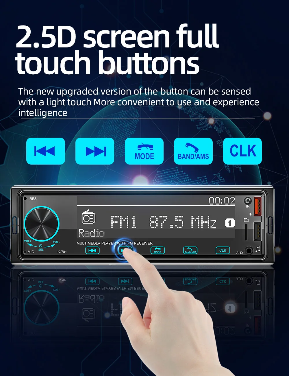 Purevox Wholesaler 2.5d Touch Screen Multifunctional Car Audio Car Mp3