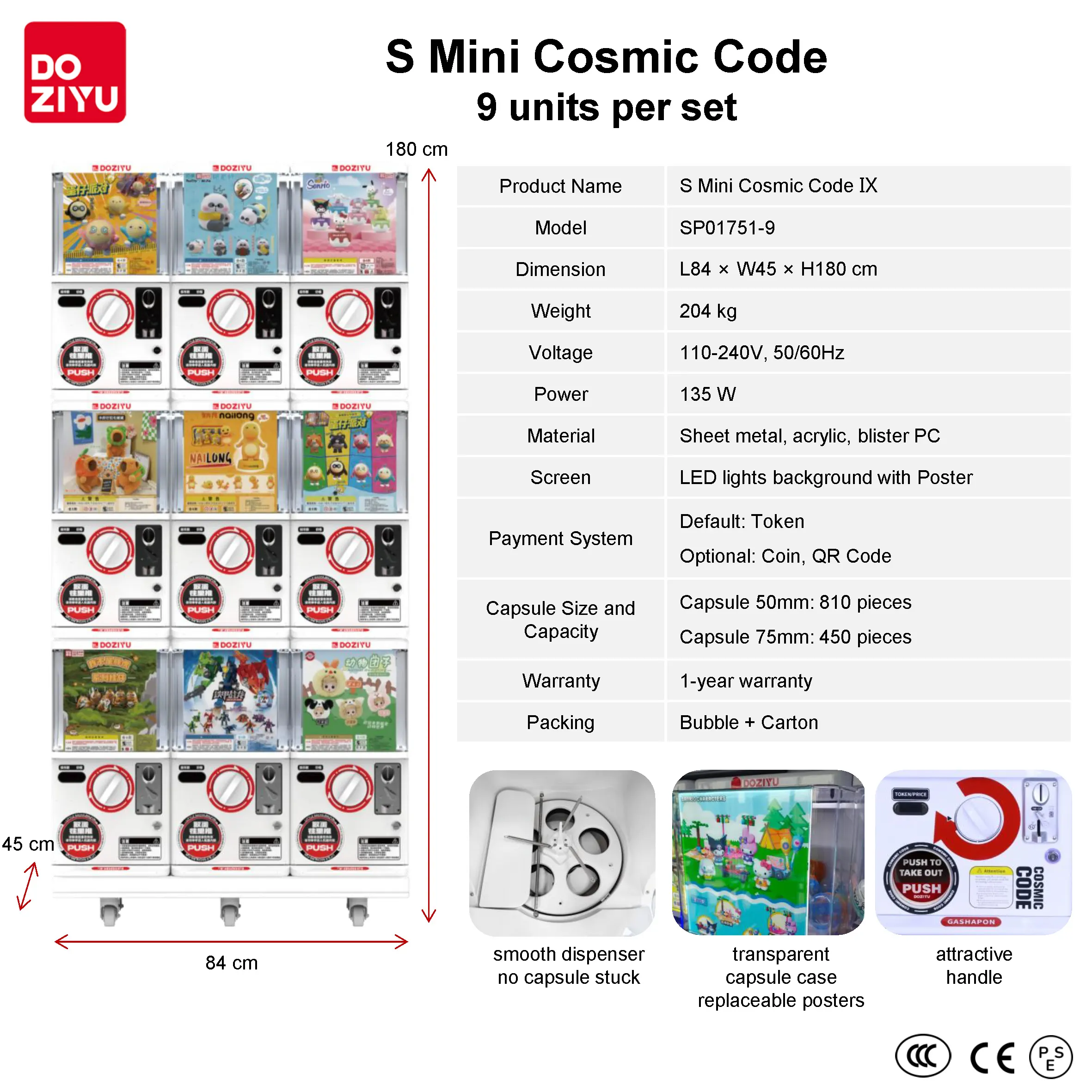 DOZIYU Gacha Machine - Popular 9 S Mini Cosmic Code Toys