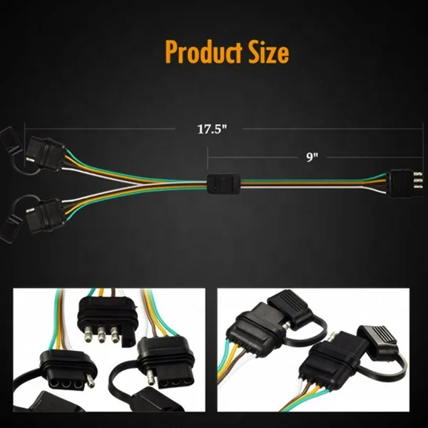 Flat 4 PIN Y-Splitter Trailer LED Light Wiring Harness Connector Cable Plug US E - Foto 11