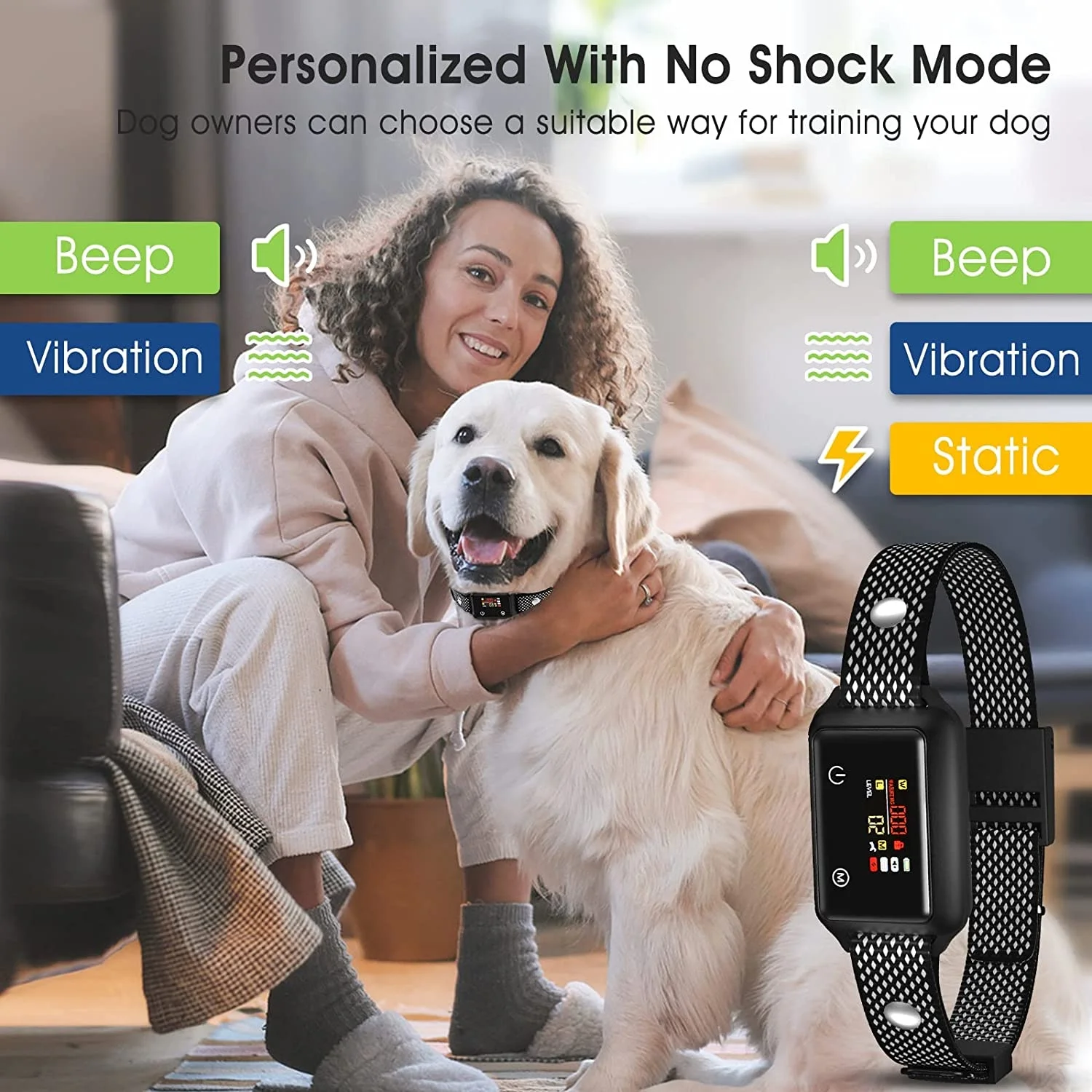 Safe Effective Rechargeable Bark Control Training Collar Beep Vibration Shock Smart Anti Bark Collar for Large Medium Small Dogs