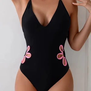 Custom Logo Designer One Piece Women's Slimming Knitted Flower  Swimsuit Manufacturer Cut Out Female Bathing Suit for Women