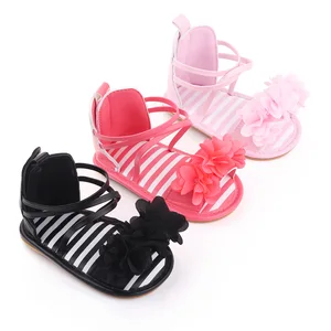 Baby Girls Summer Color Matching Striped Flower Infants Cute Soft Soled Toddler Sandals