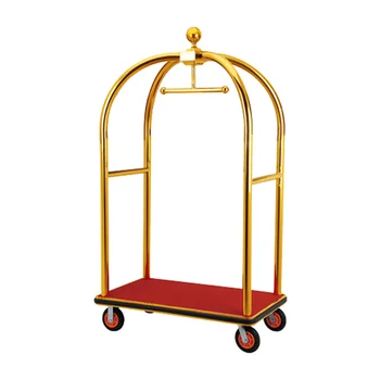 Silent Wheel Hotel Trolley Cart Stainless Steel Delivery Hand-Pull Luggage Cart for Airport Hotel & Restaurant