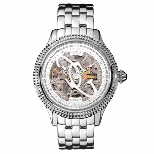 Simple Fashionable Luxury Water-Resistant Business Skeleton Watch with Stainless Steel Band 46mm Dial Diameter 20mm Band Width