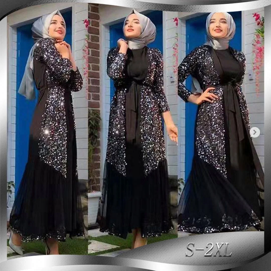Download Women Luxury Turkey Fashion Long Sleeve Sequin Lace Patchwork Maxi Dress Buy Latest Sequins Stone Design Cardigan Kimono Style Elegant Dress Evening Party Hot Sale Sexy Design American European African Korean Japanese Women Slim Sexy Fit Style Product