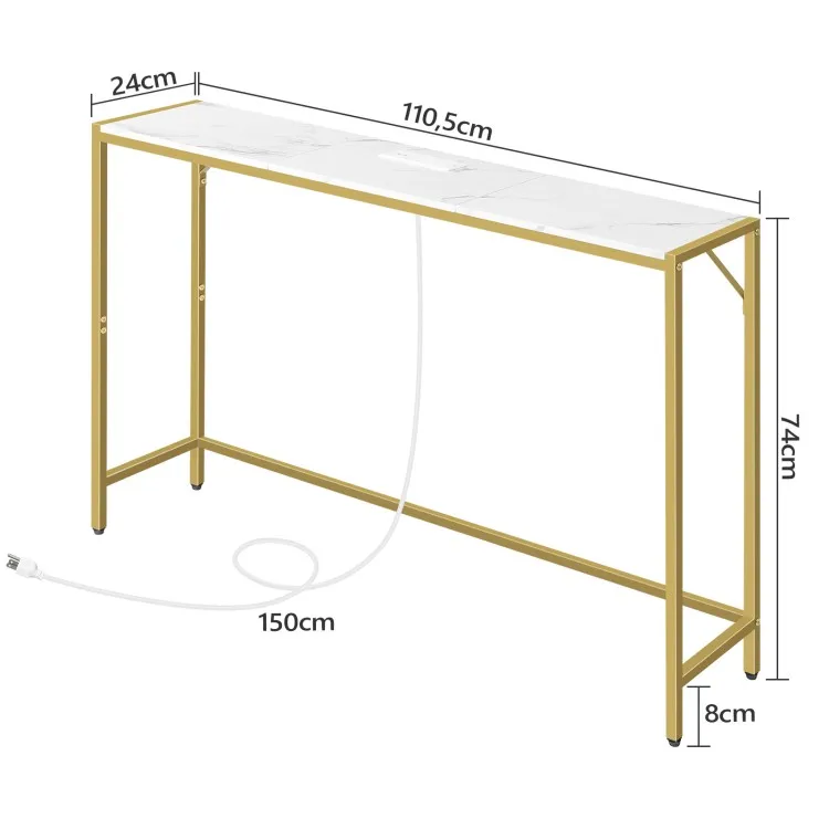 Console Table with Power Station, Industrial Style Entryway Table, Behind Sofa Table with Outlets and USB Ports for Entryway