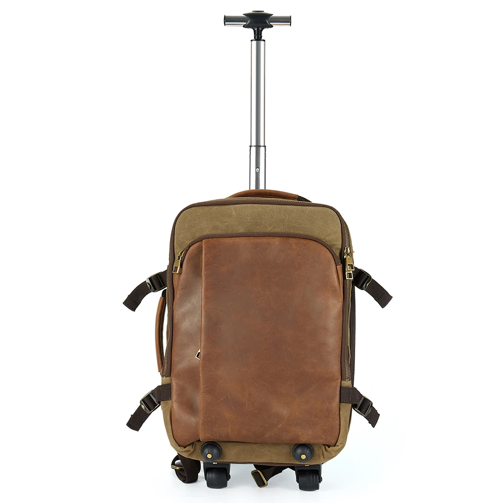 2in1 Large Capacity Waterproof Leather With Waxed Canvas Backpack