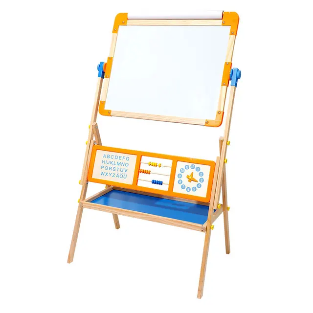 TikTok Hot Adjustable Double-Sided Wooden Kids Easel Drawing Board with Magnetic Chalkboard for Painting Accessory