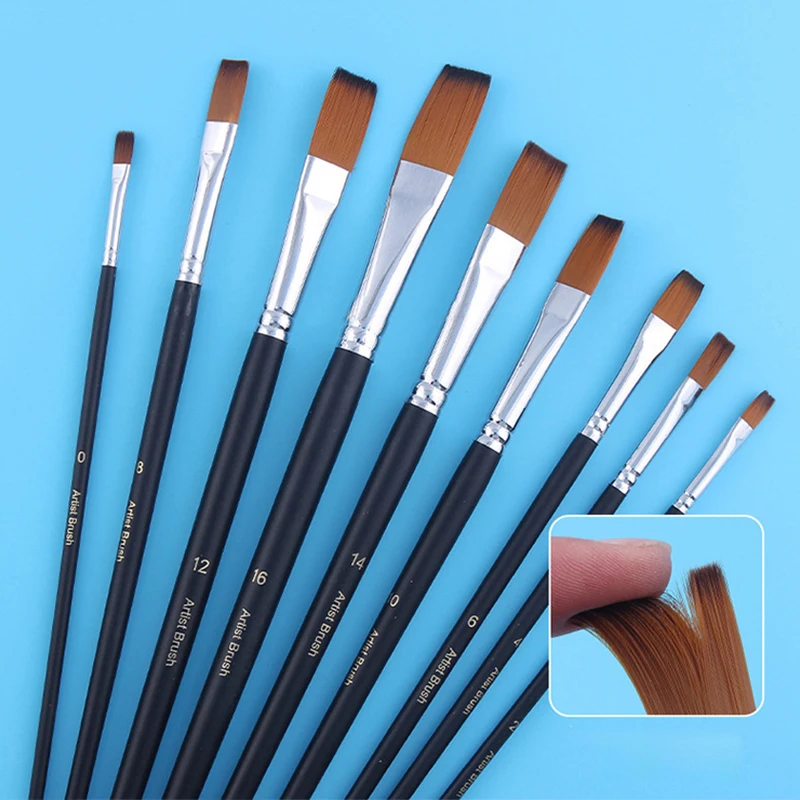 9 матовых длинных черных медных кистей, набор нейлоновых, шерстяных, акварельных, акриловых кистей для рисования, художественные принадлежности