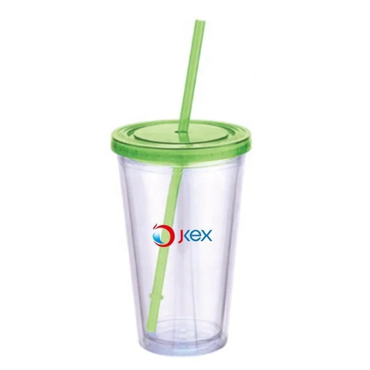 
450 мл прозрачная кружка с двойными стенками, Пластиковая Кружка с соломинкой, логотип и цвет на заказ 