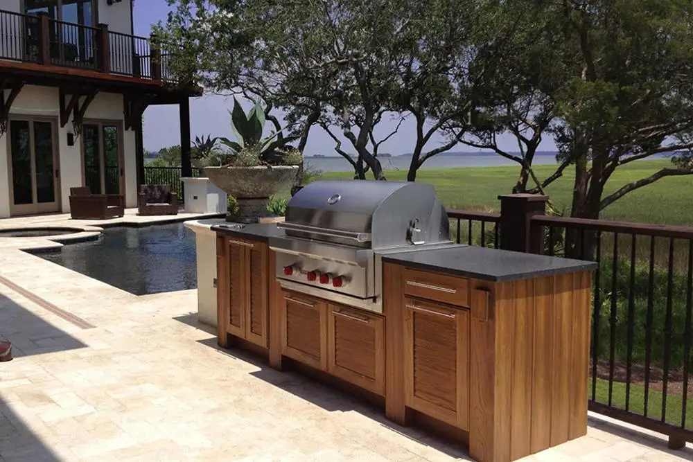 NICOCABINET High-End Custom Modular Outdoor Kitchen Cabinet MDF Stainless Steel BBQ Grill Featuring Marble Laminate Resin