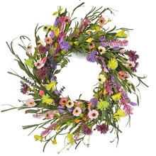 Hot selling daisy wreath artificial diameter 50cm colorful flowers for wall hanging front door hanging decor