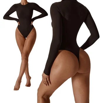 AQ8280ZC Women's Plus Size Long Sleeve Bodysuit One-Piece Tummy Control Yoga Jumpsuit for Ballet Dance Sportswear