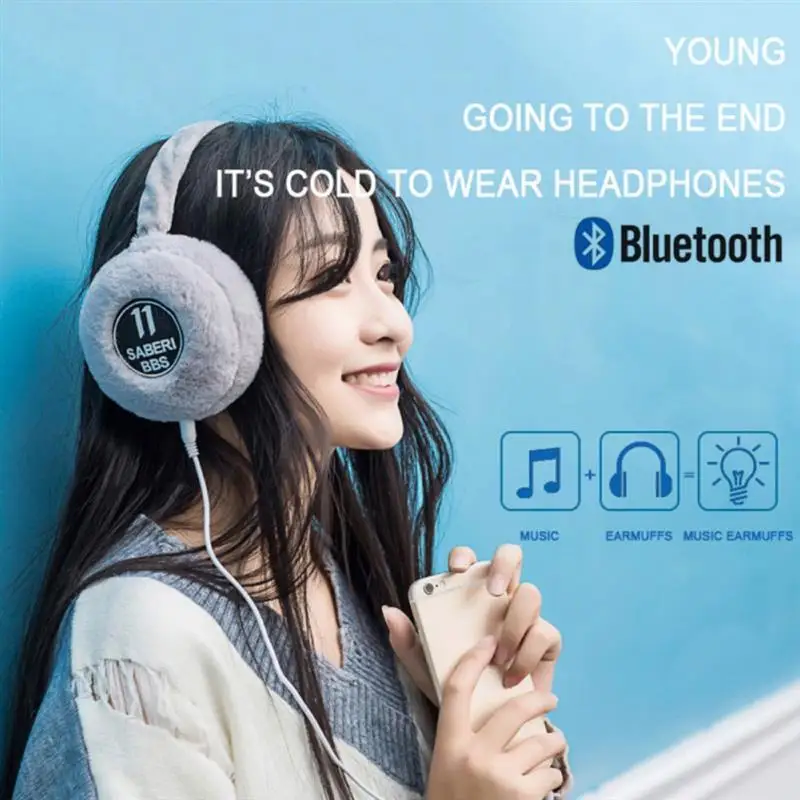 QYXANG Bluetooth Wireless Earphone Music Earmuffs Autumn And Winter Keep Warm Plush Ear Muffs Music Call Headphones Fashion Multifunction Earmuffs for Women and Girl 