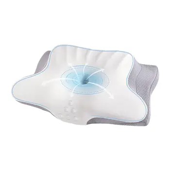 Ergonomic Cooling Memory Foam Pillow for Side Lying Back Stomach Sleepers Solid Pattern Bed Neck Support