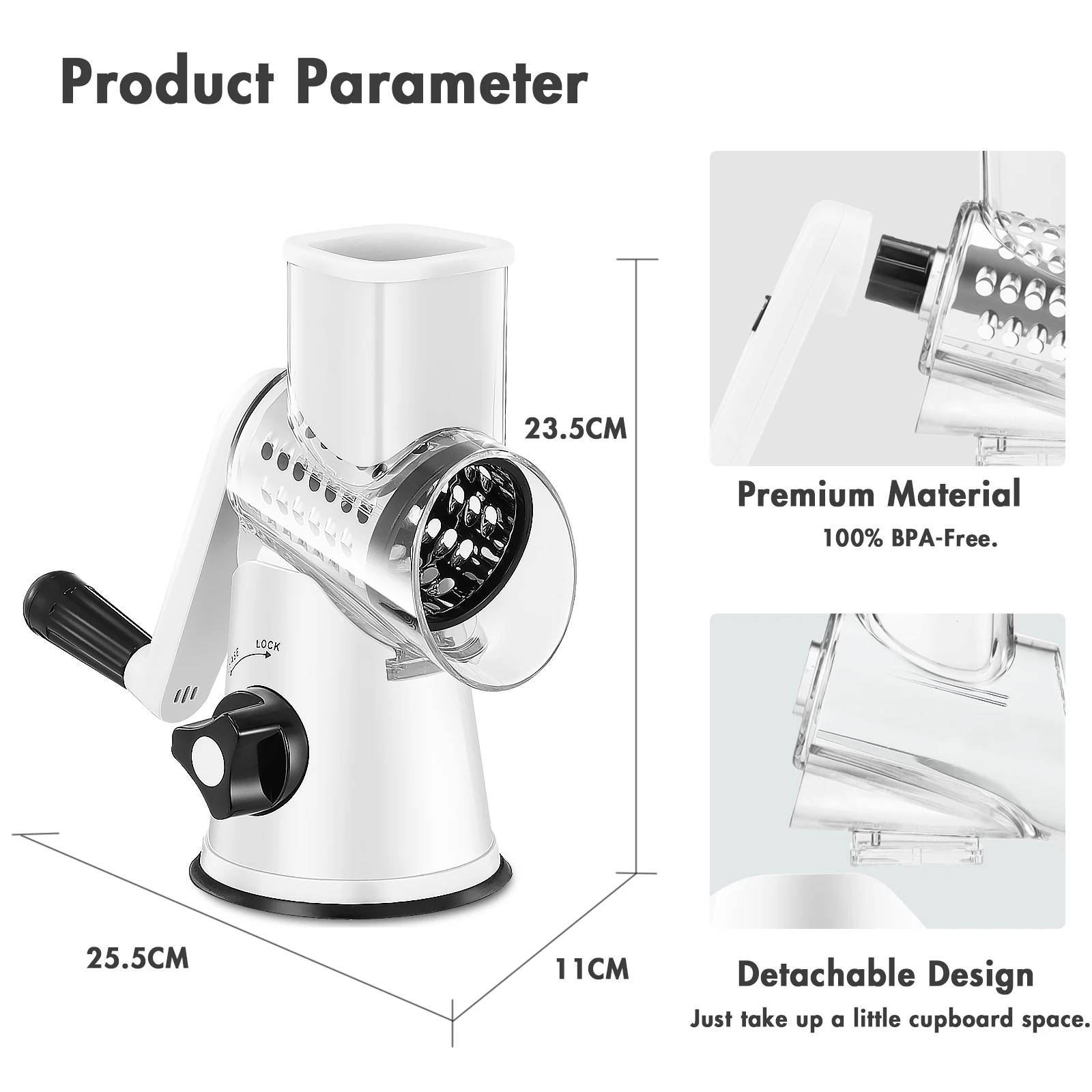 Amezon Hot Selling Cheese Grater Slicer Cutter Food Rotary Vegetable