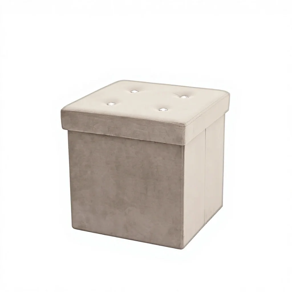 Wholesale Foldable Velvet Storage Stool Portable and Adjustable with Diamond Trim Cover for Bedroom Fashionable Square Design