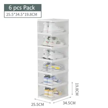 Free Installation Plastic Clear 6 packs Set  Shoe Boxes Sneaker Storage Box Foldable Stackable Shoe Organizer