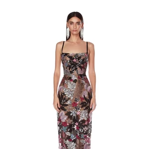 High Quality Mesh Sequin Fashion Elegant Women's Dresses Party Banquet 2024 Fall New Floral Embroidery Halter Evening Dresses
