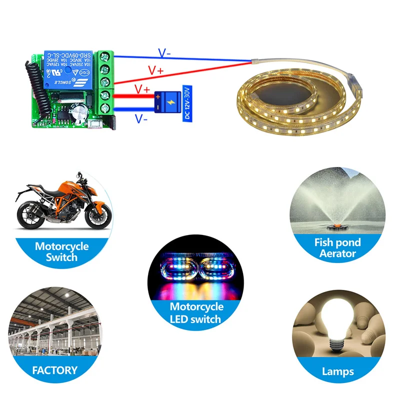 433Mhz Wireless Remote Control Switch DC 6V 12V 24V 1CH Dry Contact Wet Contact Receiver Module with Transmitter