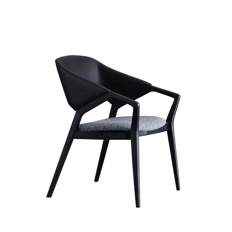 Nordic Modern Style Armrest Living Room Kitchen Restaurant Cafe Chair PU Leather Wooden Light Grey Dining Chair