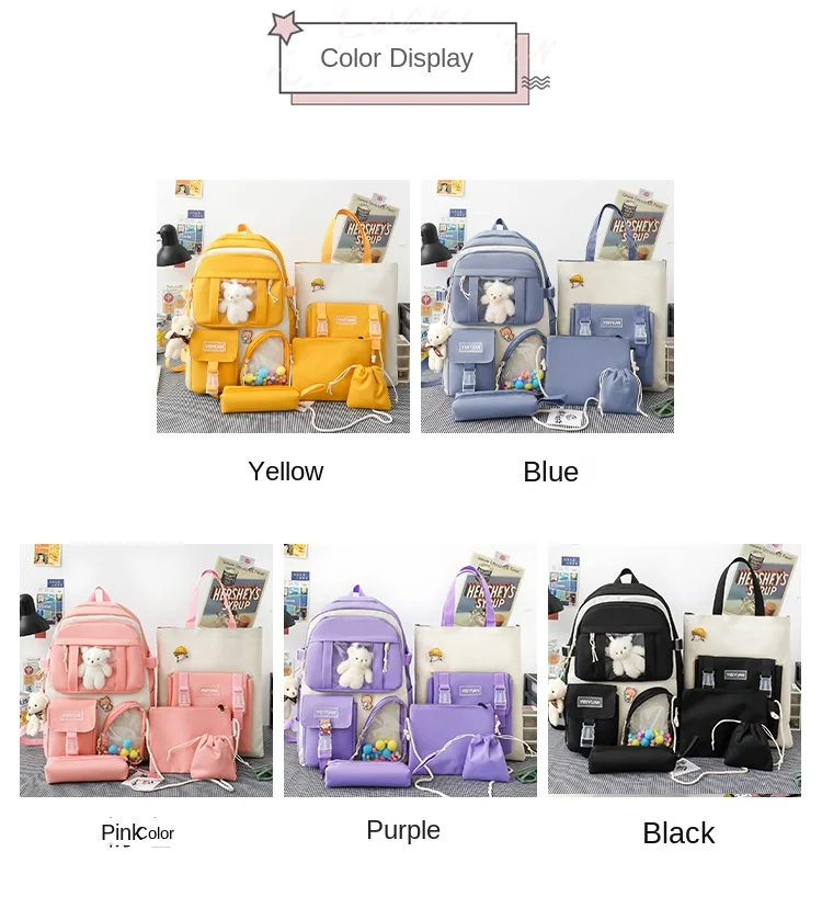 Mochilas Escolares College 5piece Set Girl Backpack School Bag Student Girls Schoolbags Girl