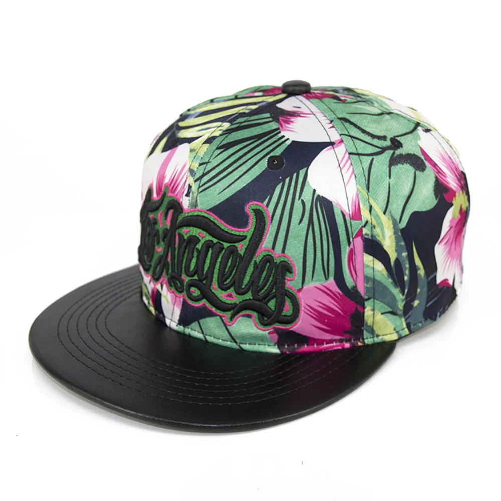 Floral Print Leather Flat Brim Los 